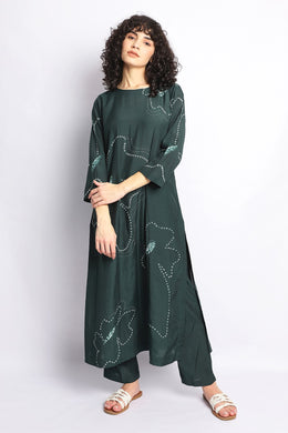 Green Floral Bandhani Kurta Coord