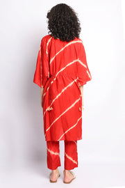 Red And Beige Handdone Shibori Stripes Kurta Co-Ord