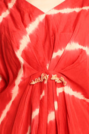 Red And Beige Handdone Shibori Stripes Kurta Co-Ord