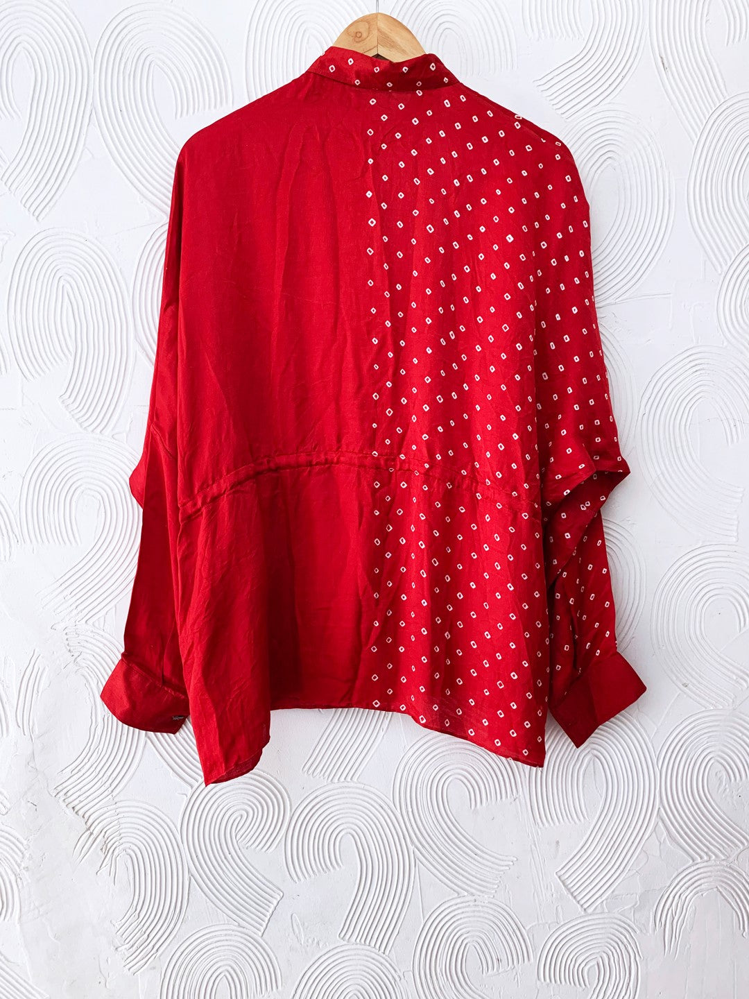 Red Hand-Done Bandhani Silk Top