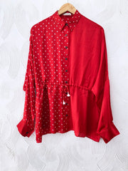 Red Hand-Done Bandhani Silk Top