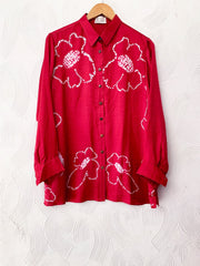 Dark Pink Bandhani Floral Silk Shirt