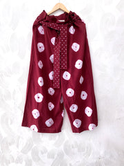 Red Shibori Cotton Paper Bag Waist Pants