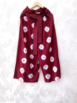 Red Shibori Cotton Paper Bag Waist Pants