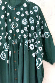Bottle Green Hand-Done Shibori Pleated Kaftan