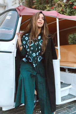 Bottle Green Hand-Done Shibori Pleated Kaftan