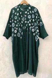Bottle Green Hand-Done Shibori Pleated Kaftan