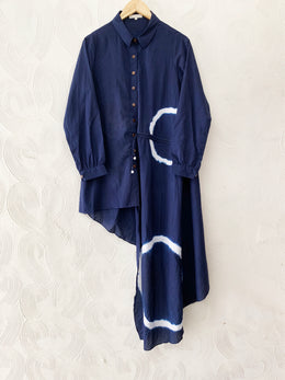 Blue Shibori Asymmetrical Shirt Dress