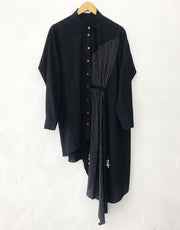 Black Asymmetrical Shirt Dress With Embroidery
