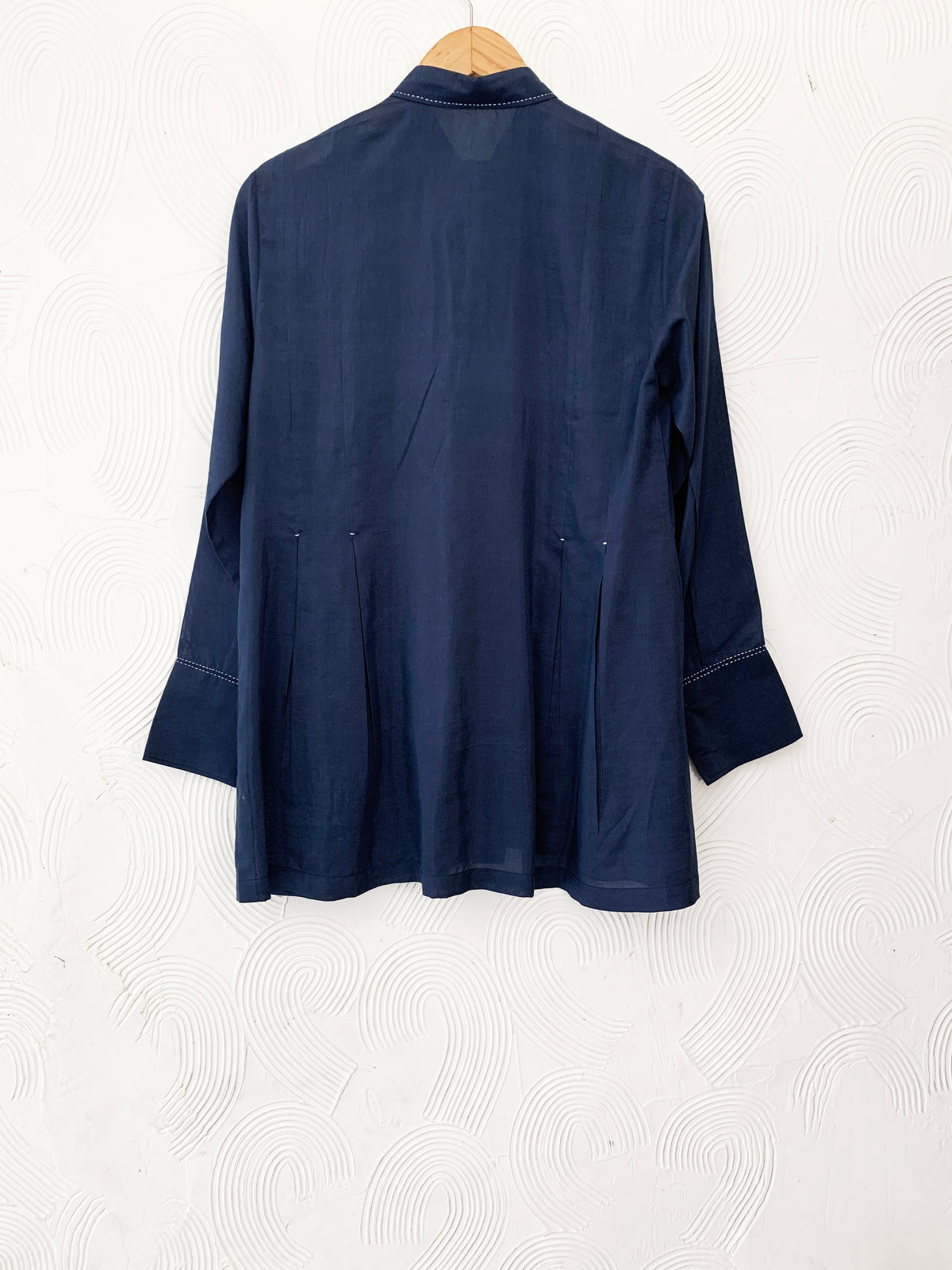 Blue Cotton Silk Box Shirt Floral Bandhani