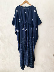 Blue Handdone Bandhani And Shibori Kaftan