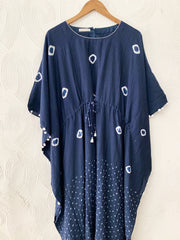 Blue Handdone Bandhani And Shibori Kaftan