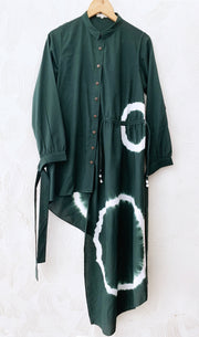 Bottle Green Shibori Asymmetrical Shirt Dress