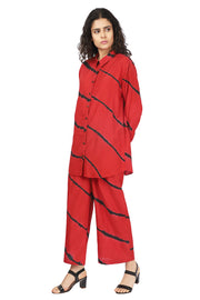 Red And Black Shibori Stripes Coord