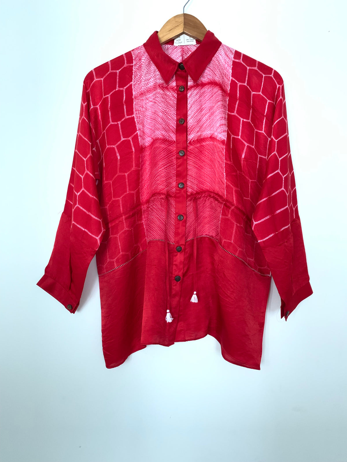 Red Cotton Silk Shibori Drawstring Top