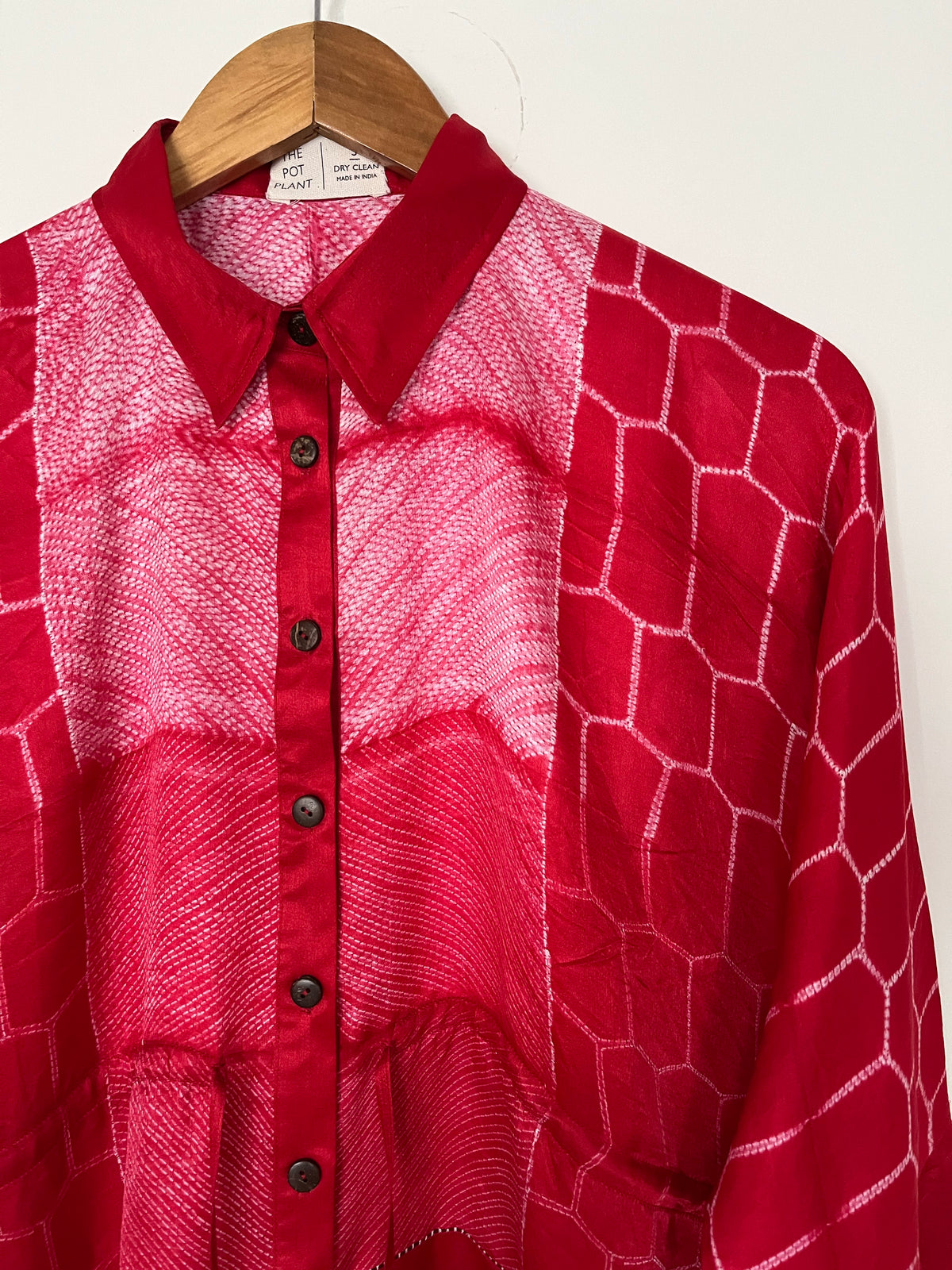 Red Cotton Silk Shibori Drawstring Top