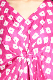 Pink Bandhani Silk Kaftan Dress