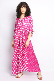 Pink Bandhani Silk Kaftan Dress