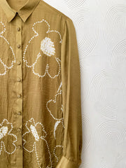Mustard Bandhani Floral Silk Shirt