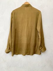 Mustard Bandhani Floral Silk Shirt