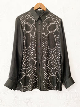 Olive Bandhani Floral Silk Shirt