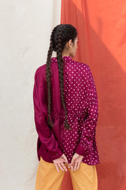 Wine Hand-Done Bandhani Silk Top