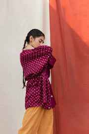 Wine Hand-Done Bandhani Silk Top