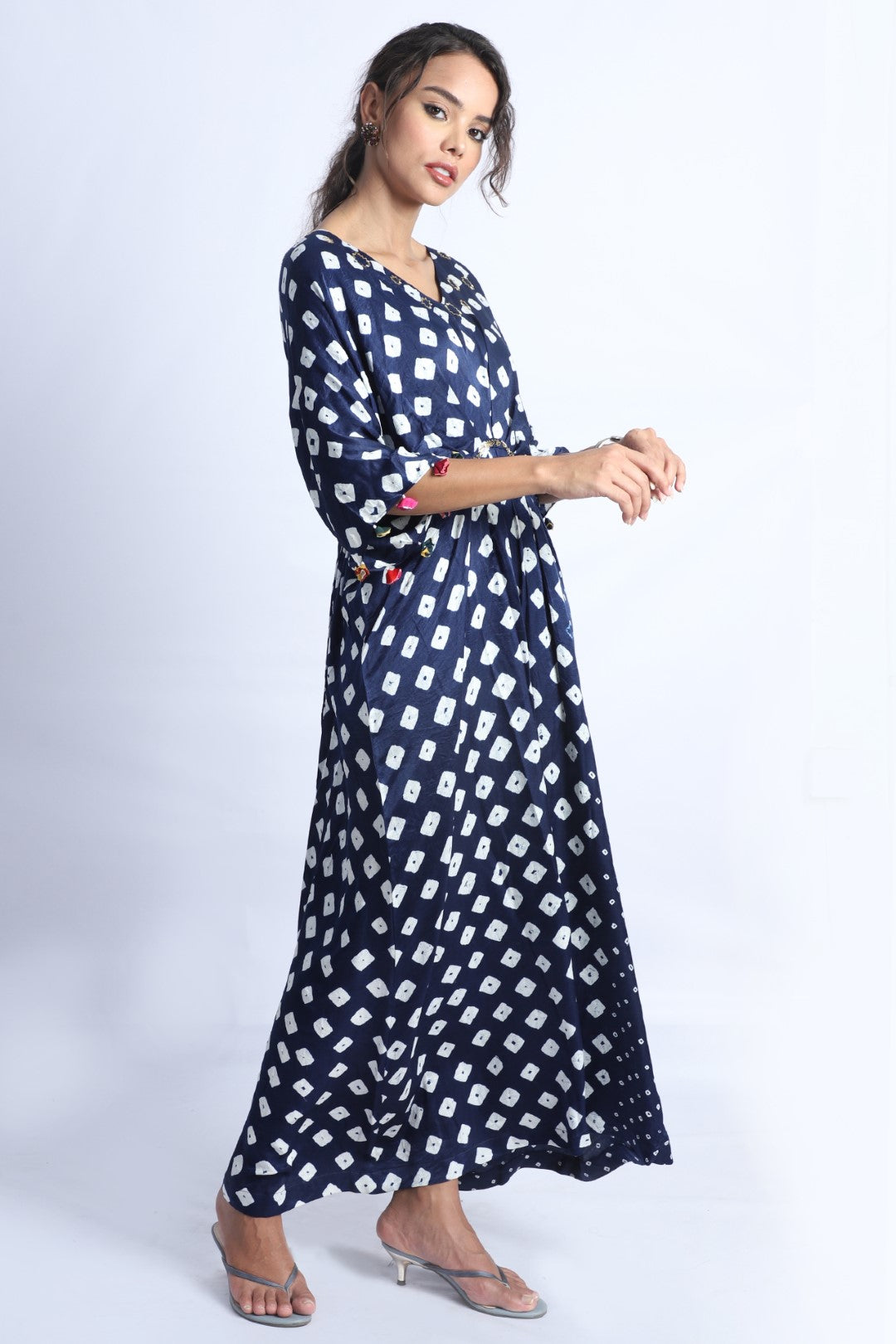 Indigo Blue Bandhani Silk Drape Dress
