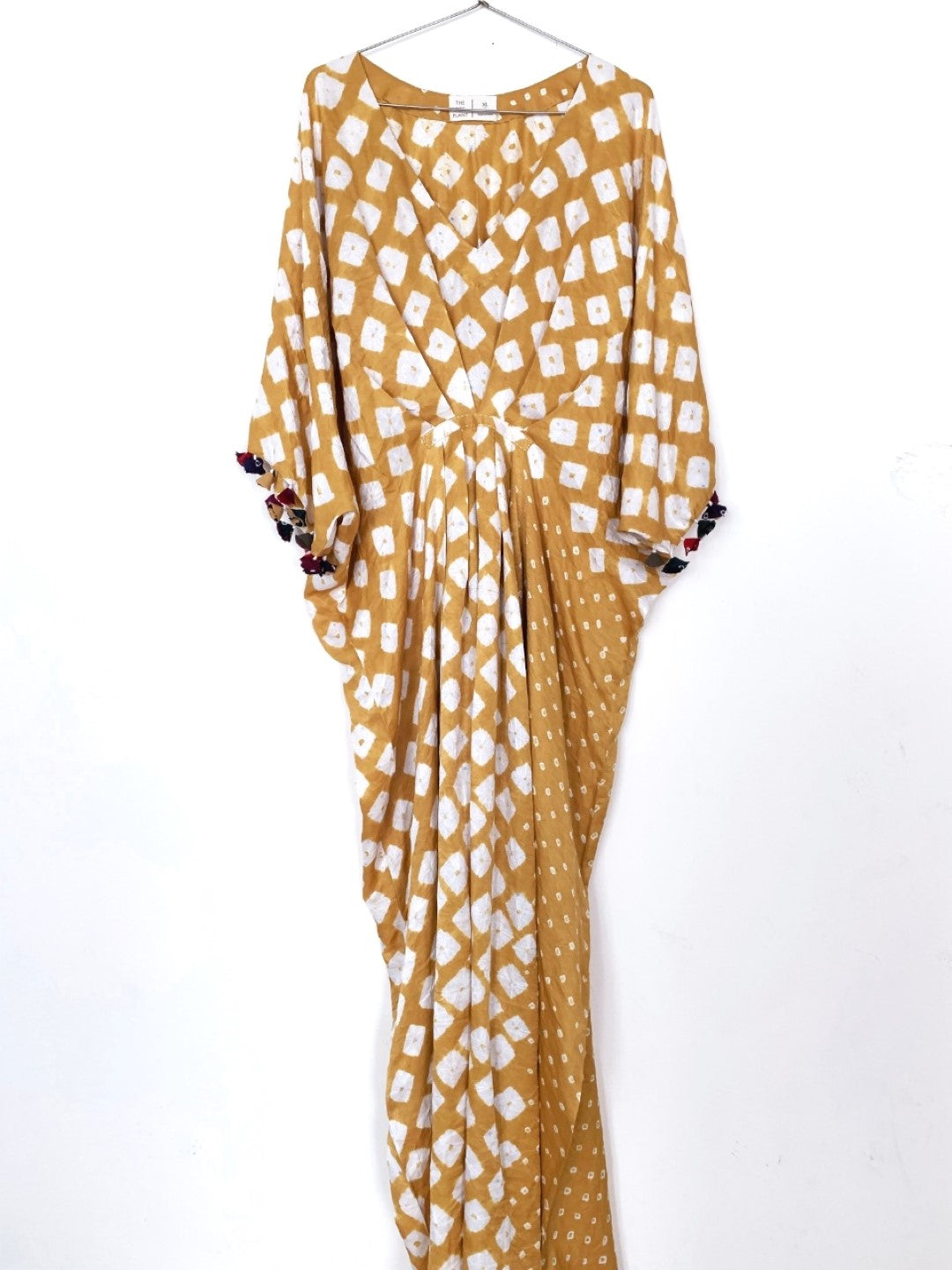 Mustard Bandhani Silk Kaftan Dress