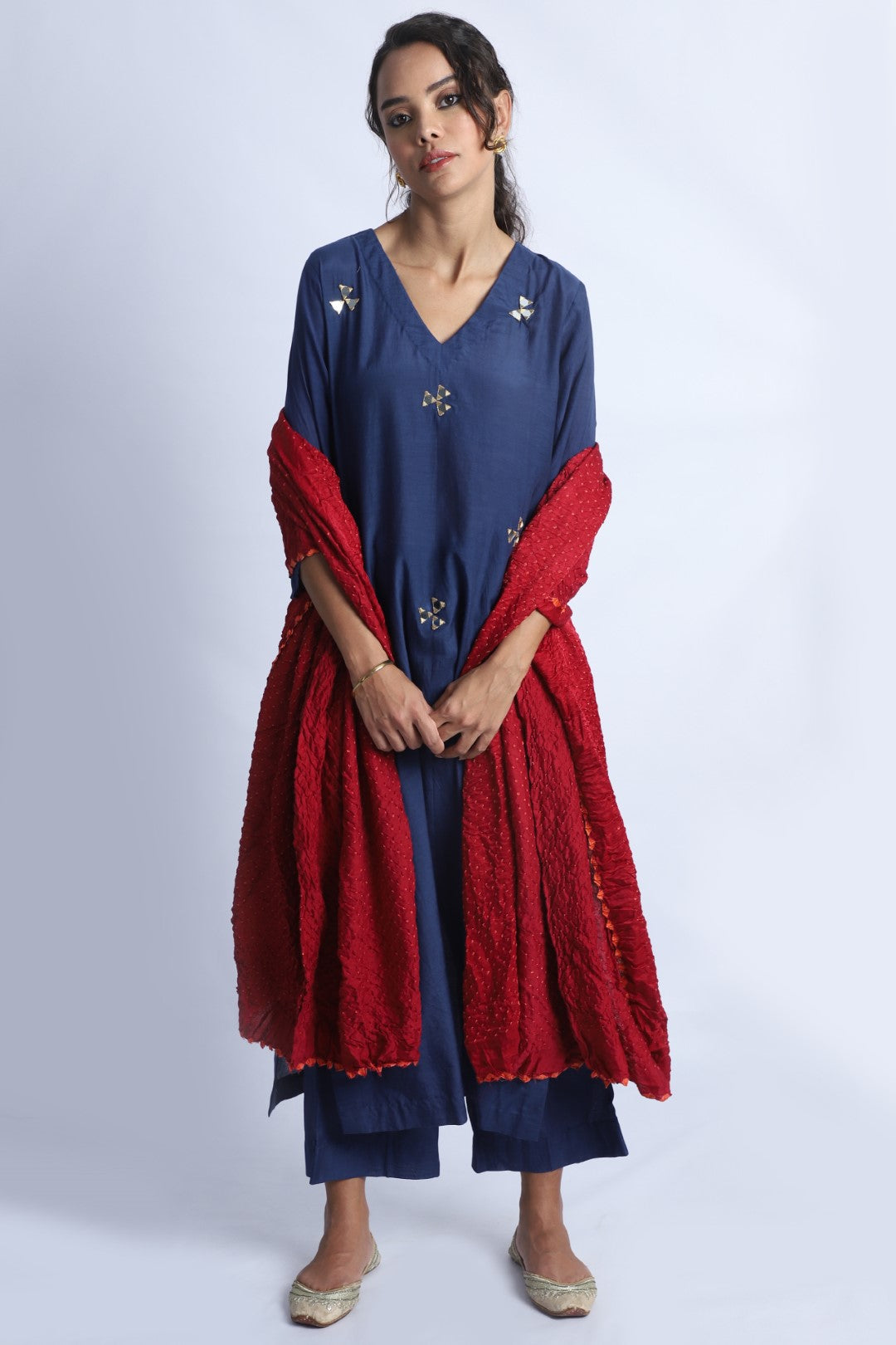 Indigo Blue Mirror-Work Kurta Co-Ord (Without Duppata)