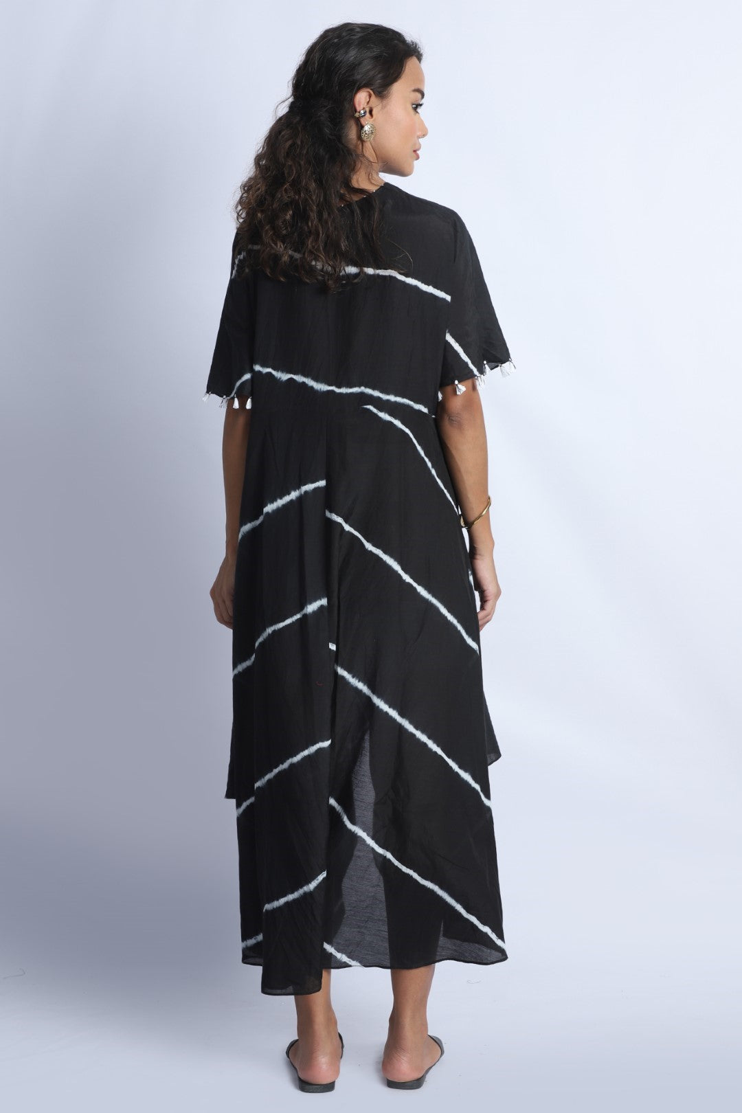 Black Hand-Done Shibori Stripes Handkerchief Dress
