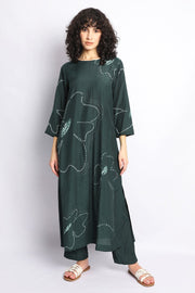 Green Floral Bandhani Kurta Coord