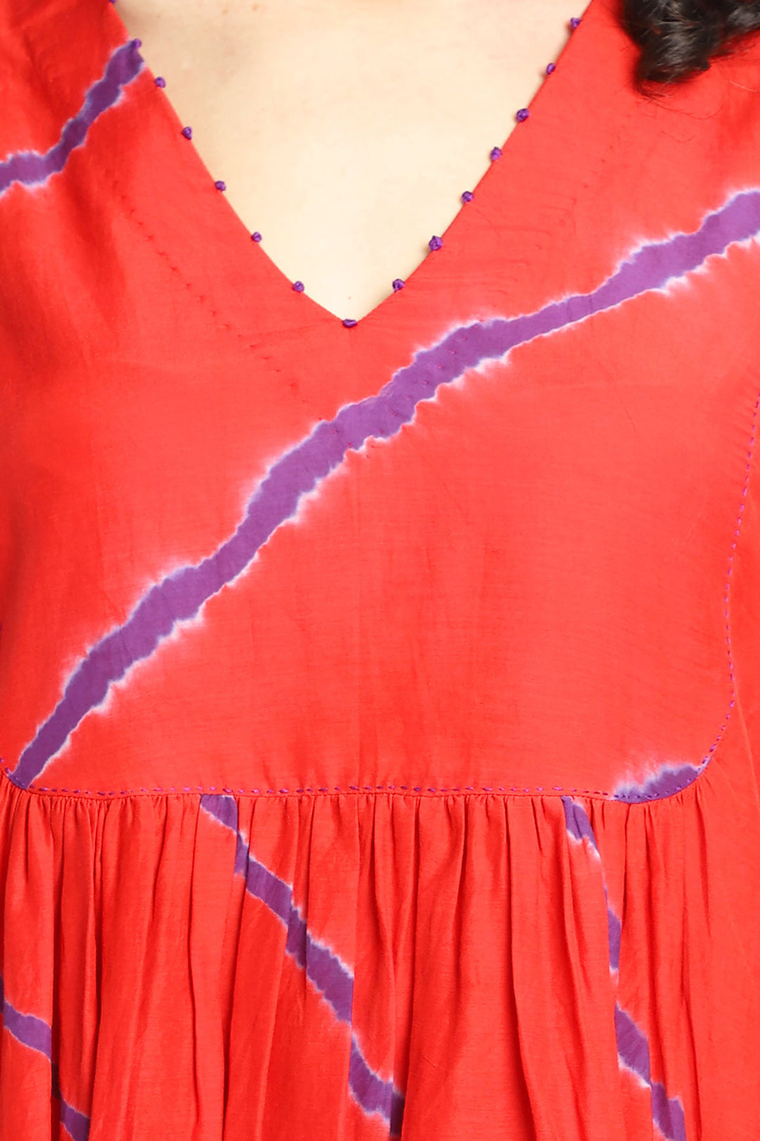 Red And Purple Handdone Shibori Stripes Kurta Co-Ord