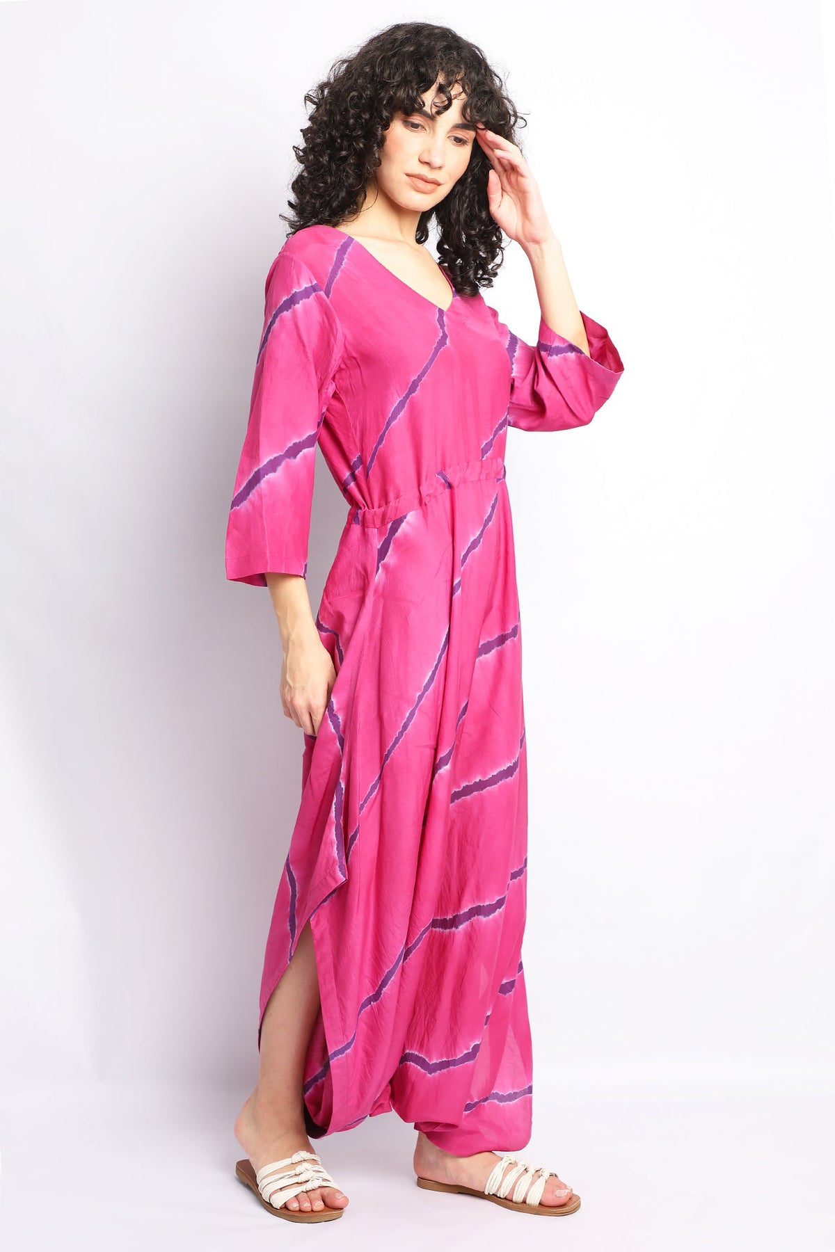 Pink Hand-Done Leheriya Jumpsuit