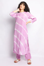 Lilac Hand-Done Leheriya Kurta Coord