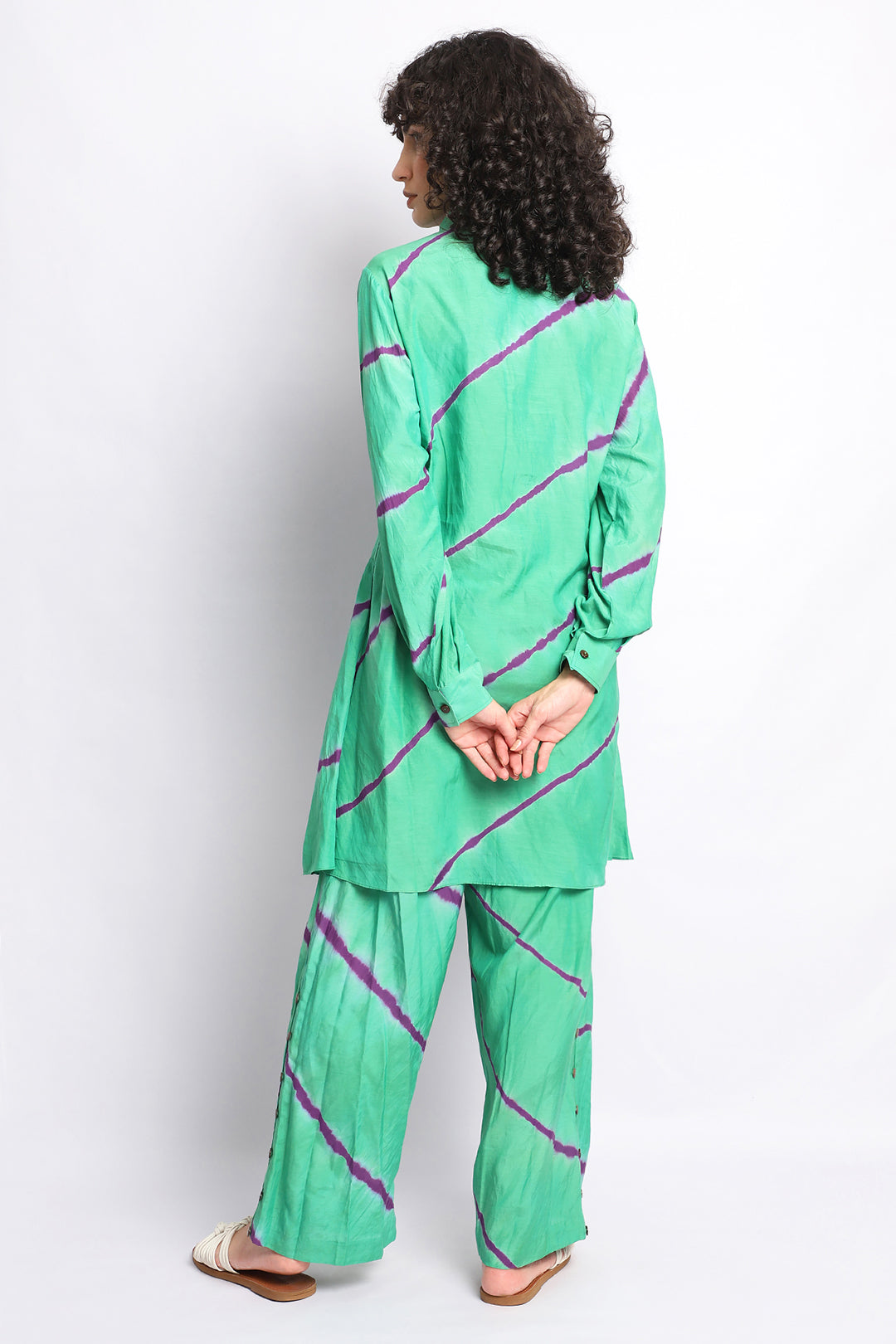 Green And Purple Shibori Stripes Coord