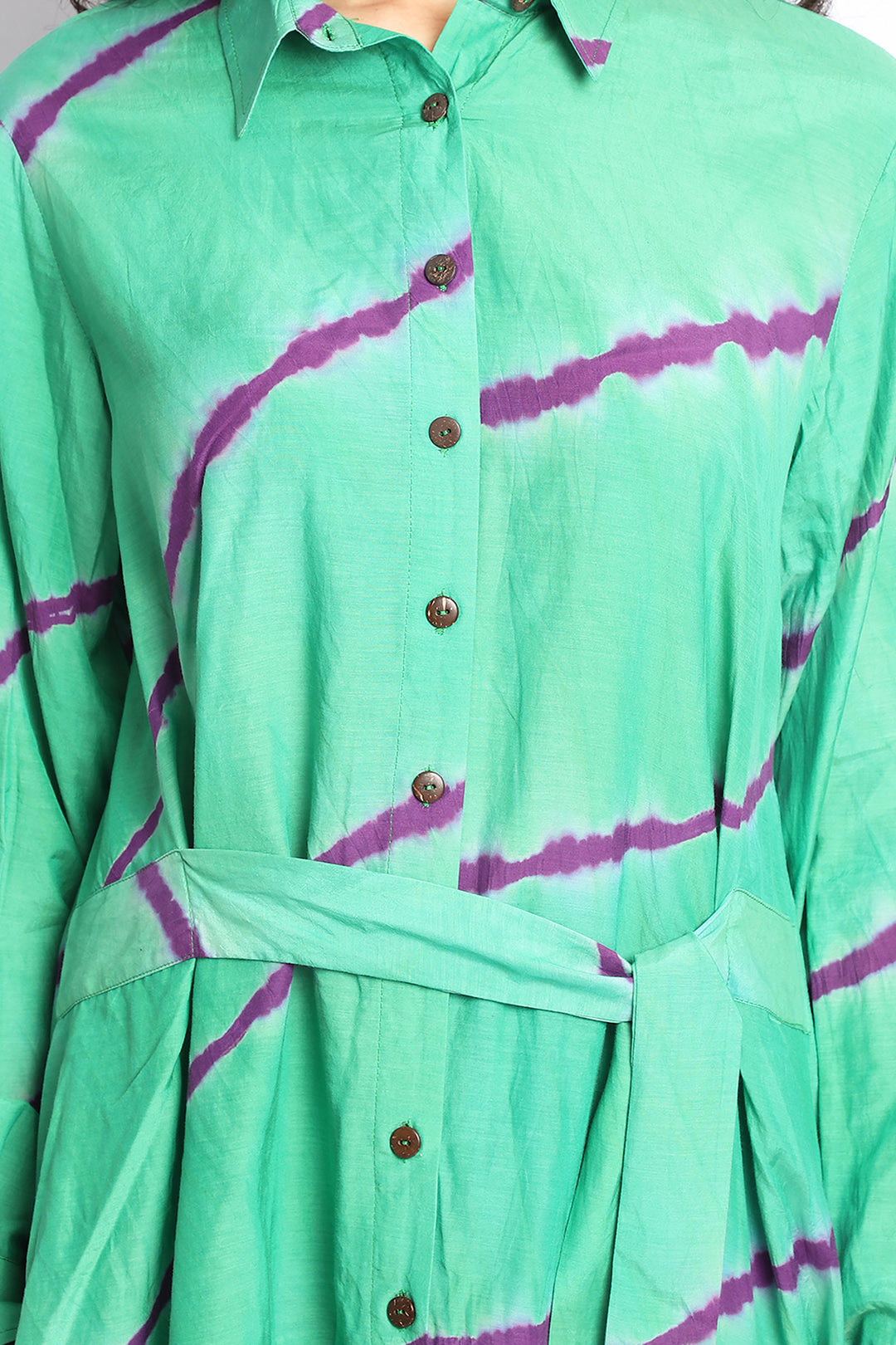 Green And Purple Shibori Stripes Coord