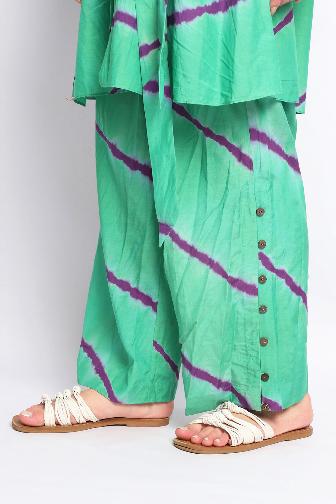 Green And Purple Shibori Stripes Coord