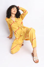 Mustard And Rust Shibori Wrap Co-Ord