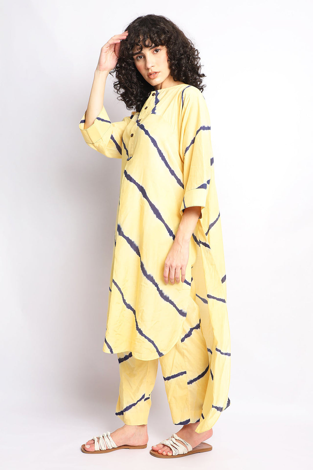Yellow And Blue Asymmetrical Stripes Co-Ord