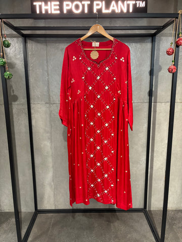 Red Hand Embroidered Kurta Set