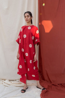 Handdone Shibori Red Kaftan