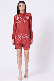 Dark Pink Bandhani Floral Silk Shirt