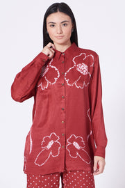 Dark Pink Bandhani Floral Silk Shirt