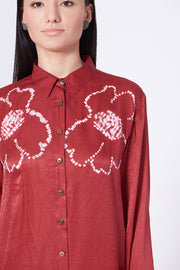 Dark Pink Bandhani Floral Silk Shirt