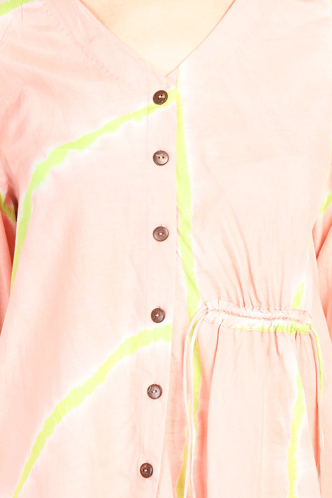 Peach And Neon Green Shibori Stripes Coord