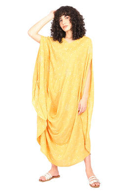 Mustard Yellow Bandhani Drape Dress