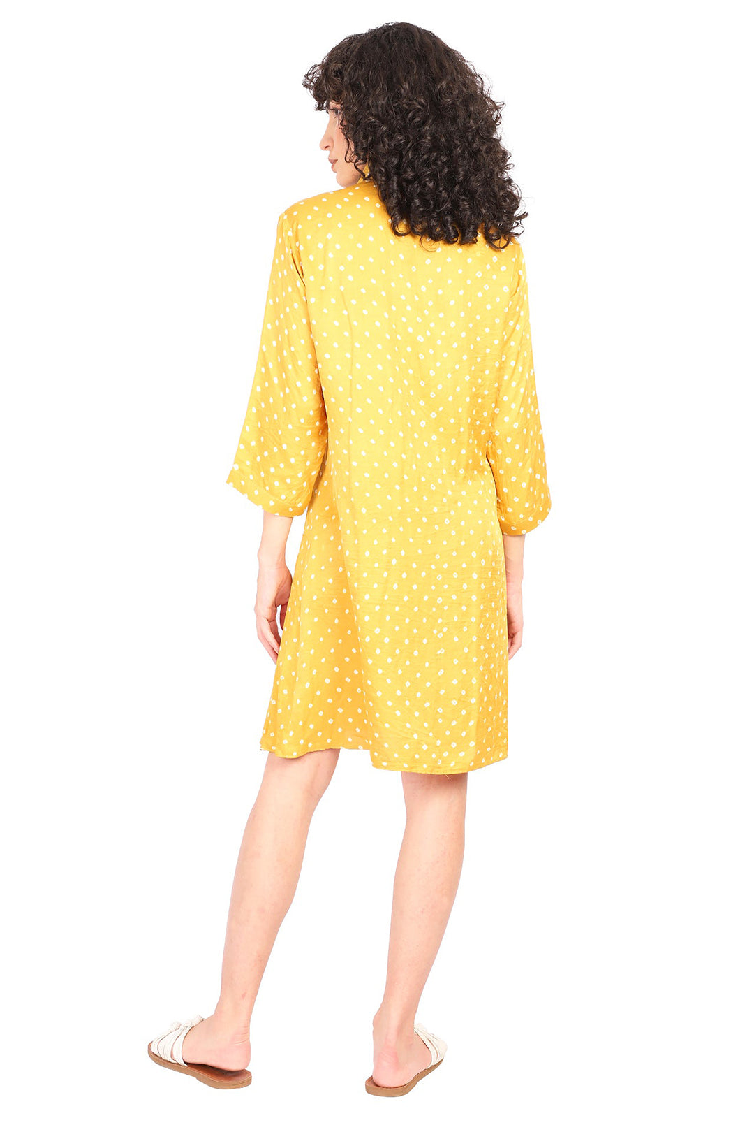 Mustard Yellow Bandhani Silk Dress