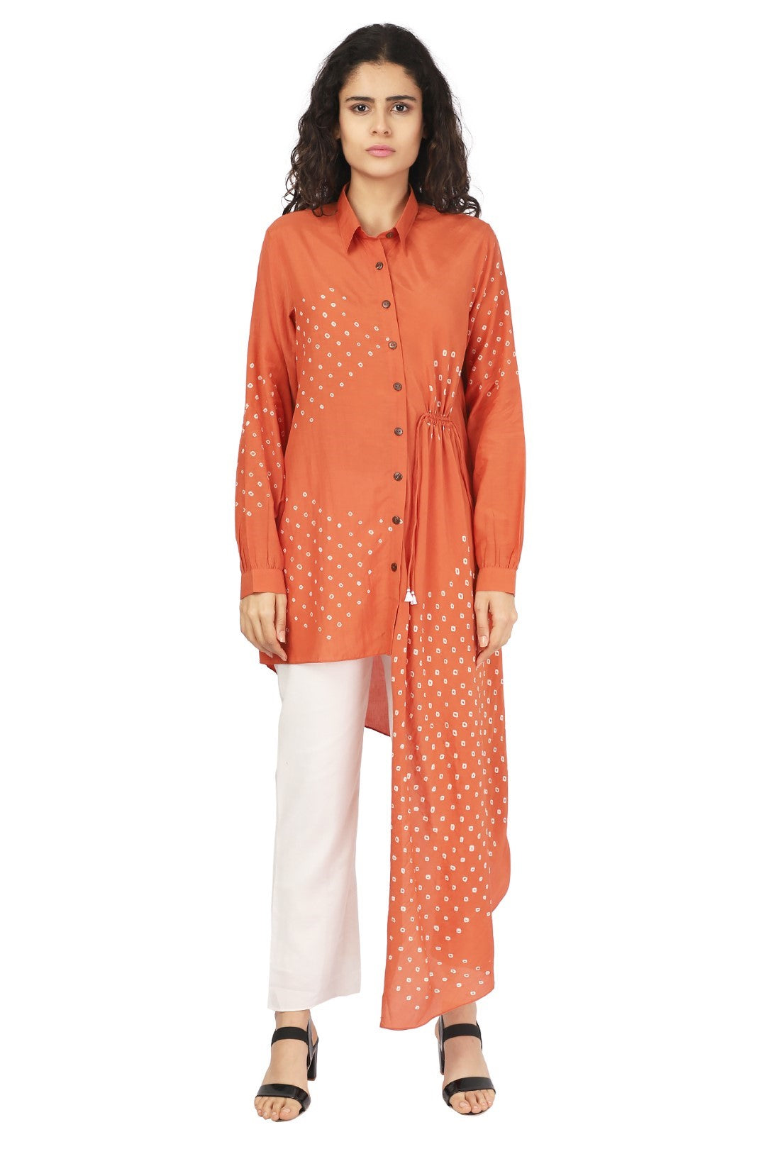 Orange Bandhani Asymmetrical Dori Dress