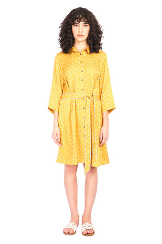 Mustard Yellow Bandhani Silk Dress